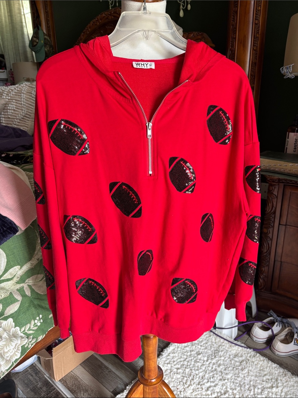 WHY® Red Sequin Football Half-Zip Hoodie